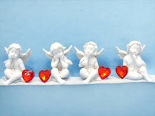 Load image into Gallery viewer, Cherubic Sentinels with Crystal Hearts - Set of 4 Angelic Resin Cherubs, Captivating Love Guardians Home Decor
