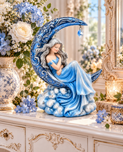 Charger l'image dans la galerie, Moon Fairy Figurine Resting on Crescent Moon Celestial Fantasy Ornament 17.8cm
