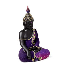 Charger l&#39;image dans la galerie, Thai Buddha Meditation Figurine | Black &amp; Purple Zen Statue | 30cm Resin Home Decor
