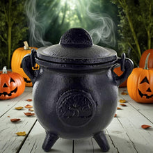 Load image into Gallery viewer, Cast Iron Tree of Life Cauldron Wiccan Altar Tool Pagan Witchcraft Ritual Burner
