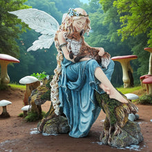 Load image into Gallery viewer, Woodland Fairy Figurine with Fox Fantasy Mythical Resin Statue Home Decor
