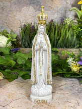 Load image into Gallery viewer, Resin Statue of Our Lady of Fatima, Religious Figure with Golden Accents, Elegant Virgin Mary Sculpture, Spiritual Christian Decor
