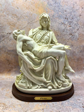 Load image into Gallery viewer, Michelangelo La Pieta Resin Statue on Wood Base, 32x26cm – Evocative Christian Art for Spiritual Enrichment and Contemplative Decor
