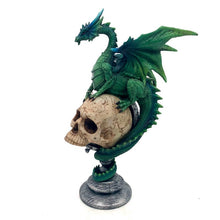 Load image into Gallery viewer, Green Skull Dragon Figurine - Gothic Fantasy Resin Sculpture Home Decor Ornament
