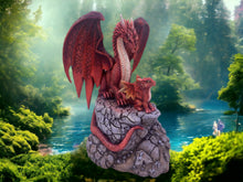Load image into Gallery viewer, Enthralling Red Dragon and Hatchling Figurine - Handcrafted Mythical Beast Statue for Fantasy Decor - Collectible Resin Dragon Sculpture
