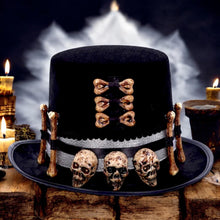 Charger l&#39;image dans la galerie, Voodoo Priest Skull and Bone Top Hat Gothic Fantasy Prop Halloween Costume Accessory
