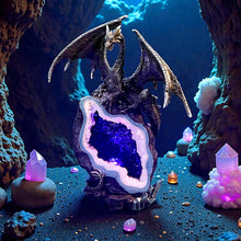 Load image into Gallery viewer, Midnight Custodian Light Up Dragon Statue LED Fantasy Geode Dragon Ornament
