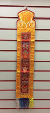 Load image into Gallery viewer, Tibetan Eight Auspicious Symbols Banner, Silk Brocade Wall Hanging, Authentic Buddhist Decor, Handcrafted Meditation Art, 15x71cm-OsirisTradingUK
