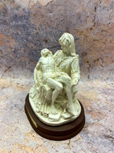 Load image into Gallery viewer, La Pieta Statue with Wood Stand - Michelangelo&#39;s Masterpiece Resin Replica, Religious Home Decor, Iconic Christian Sculpture, Spiritual Art
