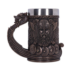 Bronze Viking Tankard Dragon Boat Norse Nordic Valhalla Mug Collectable Art Decor