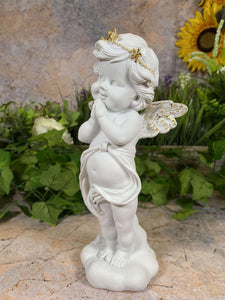 Cherubic Angel Figurine with Golden Crown - Handcrafted Resin Statue - Whimsical Home Decor - Boxed and Ideal for Gifting-OsirisTradingUK