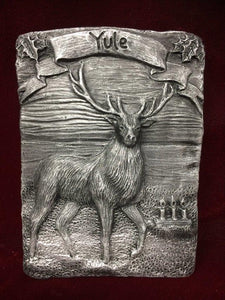 Yule Stag Silver Coloured Wall Plaque Pagan Wiccan Sculpture Ornament-OsirisTradingUK