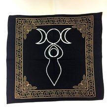 Load image into Gallery viewer, Triple Moon Goddess Altar Cloth Tarot Wiccan Supplies Pagan Decor Wall Hanging Silk Effect Black
