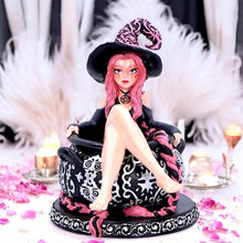 Load image into Gallery viewer, Baie Rose Sugar &amp; Spice Witch Figurine 14.5cm – Mystical Pink Witch Collectible Decor with Cauldron and Pentacle
