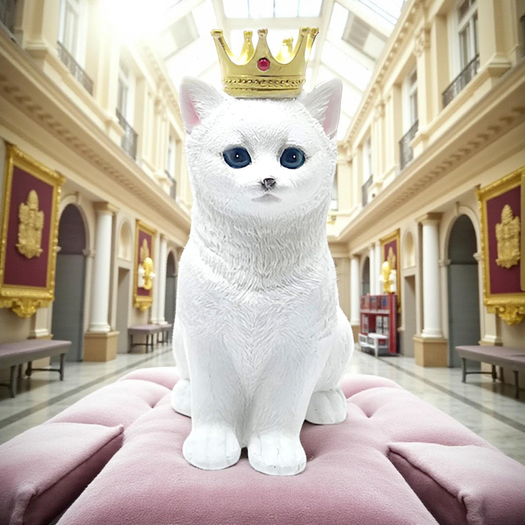 Majestic Royal Cat Figurine Regal White Feline Ornament Animal Sculpture  Decor