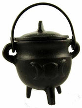 Load image into Gallery viewer, Triple Moon Cast Iron Cauldron 11cm | Pagan Witchcraft Wiccan Altar Tool
