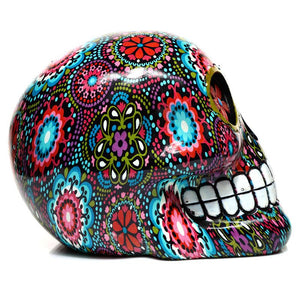 Mexican Day of the Dead Skull Figurine - Floral Resin Decor 14.5cm