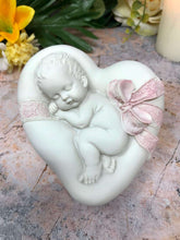 Load image into Gallery viewer, Beautiful Peaceful Baby Resting on Heart Cherub Angel Ornament A Present for Expecting Couples-OsirisTradingUK
