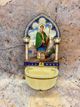 Load image into Gallery viewer, St. Patrick Holy Water Font – Vintage-Style Plastic Water Holder with Gold Accents, Religious Wall Decor-OsirisTradingUK
