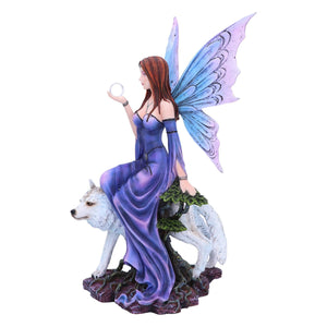 Mystical Fairy Figurine with Wolf Mythical Fantasy Sculpture Home Decor Ornament