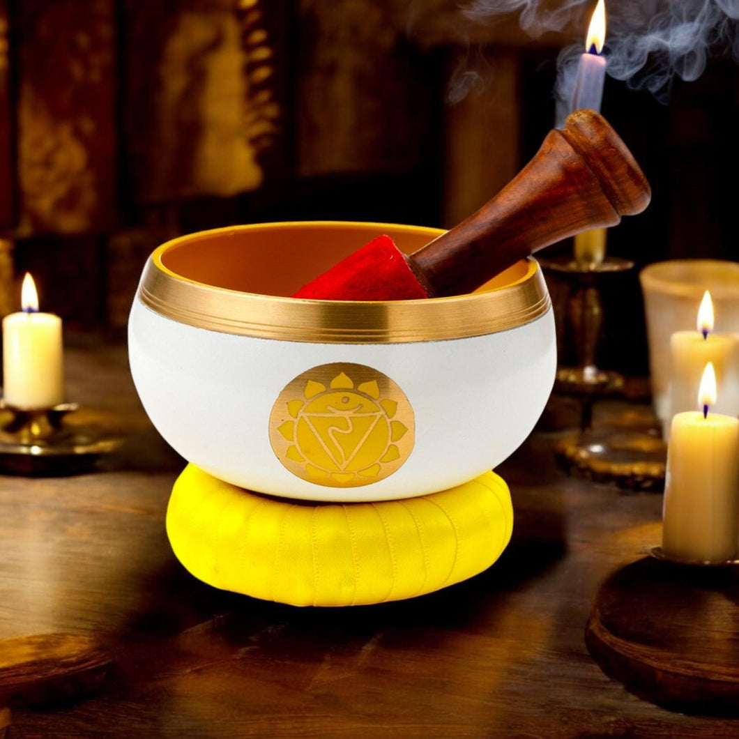 Chakra Healing Singing Bowl Yellow Sound Bowl for Mindful Relaxation Buddhist
