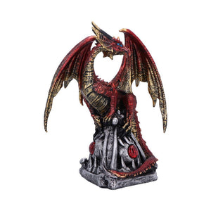 Fantasy Red Dragon Figurine Gothic Sculpture Pyramid Base Crystal Glass Eye Decor