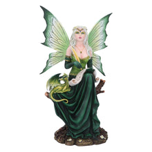 Load image into Gallery viewer, Enchanting 49.5cm Green Fairy Figurine with Dragon - Hand-Painted Fantasy Resin Sculpture
