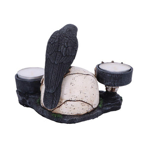 Gothic Skull Candle Holder with Raven - Dark Home Decor Ornament 15cm