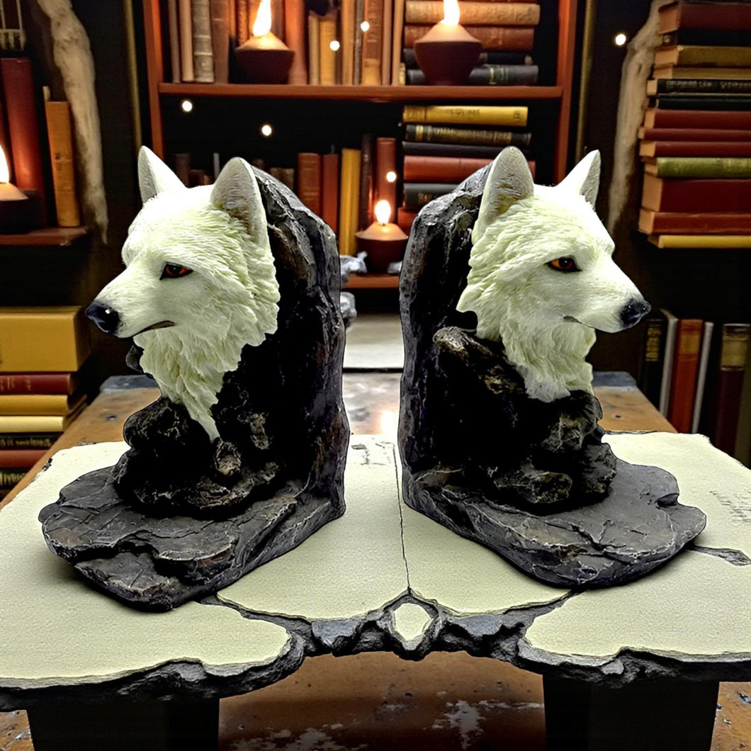 Majestic Wolf Bust Bookends Wildlife Ornament Animal Lovers Gift Rustic Display