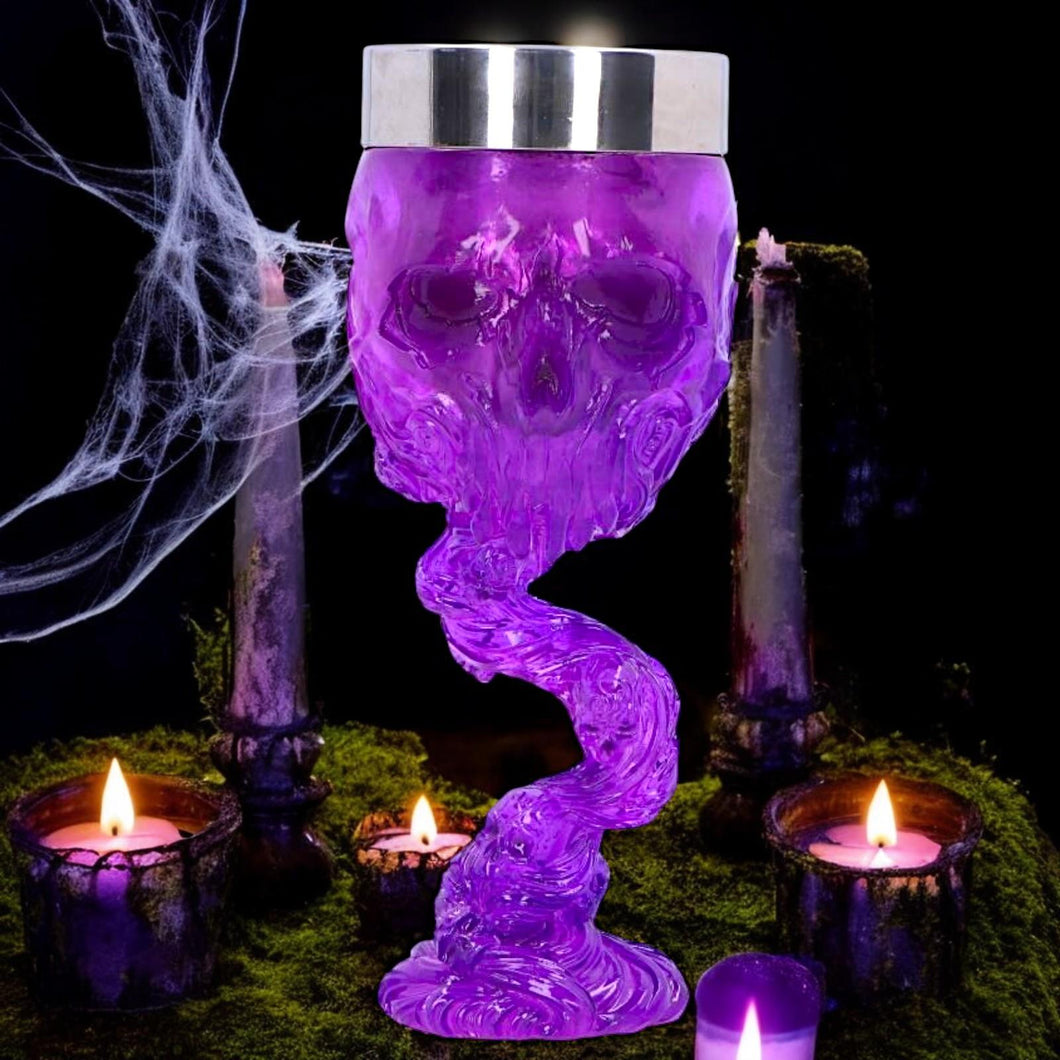 Clear Purple Skull Goblet Dark Fantasy Chalice Gothic Occult Drinkware Macabre Gift