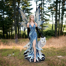 Load image into Gallery viewer, Celestial Wolf Guardian Fairy Statue, Majestic Ice Sculpture, Ethereal Fantasy Decor, Arctic Blue Winged Fae, Mystical Protector Figurine-OsirisTradingUK
