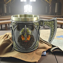 Load image into Gallery viewer, Medieval Viking Tankard with Axe Handle Norse Warrior Mug Beer Stein Fantasy
