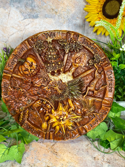 Autumnal Equinox Resin Wheel of the Year, Pagan Sabbat Plaque, Wiccan Ritual Circle, Detailed Harvest Festival Decor, Spiritual Wall Art