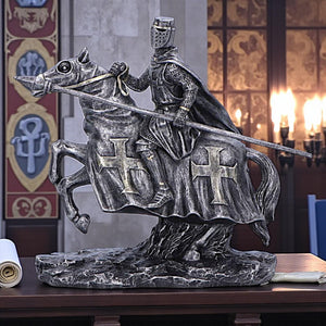 Crusader Templar Warrior Statue Horseback Knight Figurine Medieval Ornament