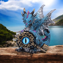 Load image into Gallery viewer, Blue Dragon Figurine with Gothic Eye Key – Fantasy Resin Statue Ornament 12cm
