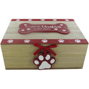 Festive Christmas Dog Treat Box - Wooden Santa Paws Storage Box for Pet Treats