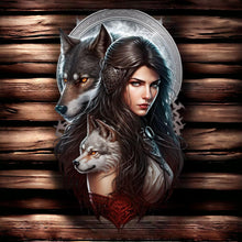 Load image into Gallery viewer, Majestic Wolf and Warrior Woman Metal Wall Sign - Intricate Fantasy Art Decor - 48x29cm - Powerful and Mystical Home Accent-OsirisTradingUK
