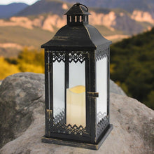 Load image into Gallery viewer, Elegant Metal and Glass Outdoor Lantern with Fixed LED Candle and Timer - 40 CM - Batteries Included-OsirisTradingUK
