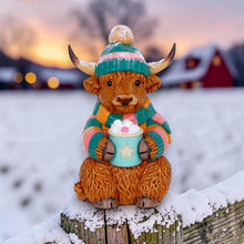 Load image into Gallery viewer, Highland Cow Statue Figurine Ornament Christmas Winter Scottish Cow Gift
