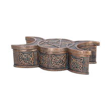 Laden Sie das Bild in den Galerie-Viewer, Triple Moon Goddess Bronze Trinket Box 18.5cm - Celtic Wiccan Storage Decor
