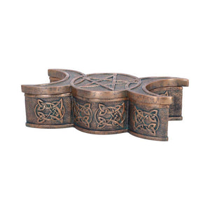 Triple Moon Goddess Bronze Trinket Box 18.5cm - Celtic Wiccan Storage Decor