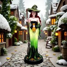 Load image into Gallery viewer, Prosperity Fantasy Witch Figurine with Broom and Gold Bag Gothic Wiccan Statue
