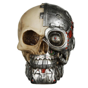 Steampunk Cyborg Skull Ornament Gothic Cyberpunk Decor Sci-Fi Resin Figurine