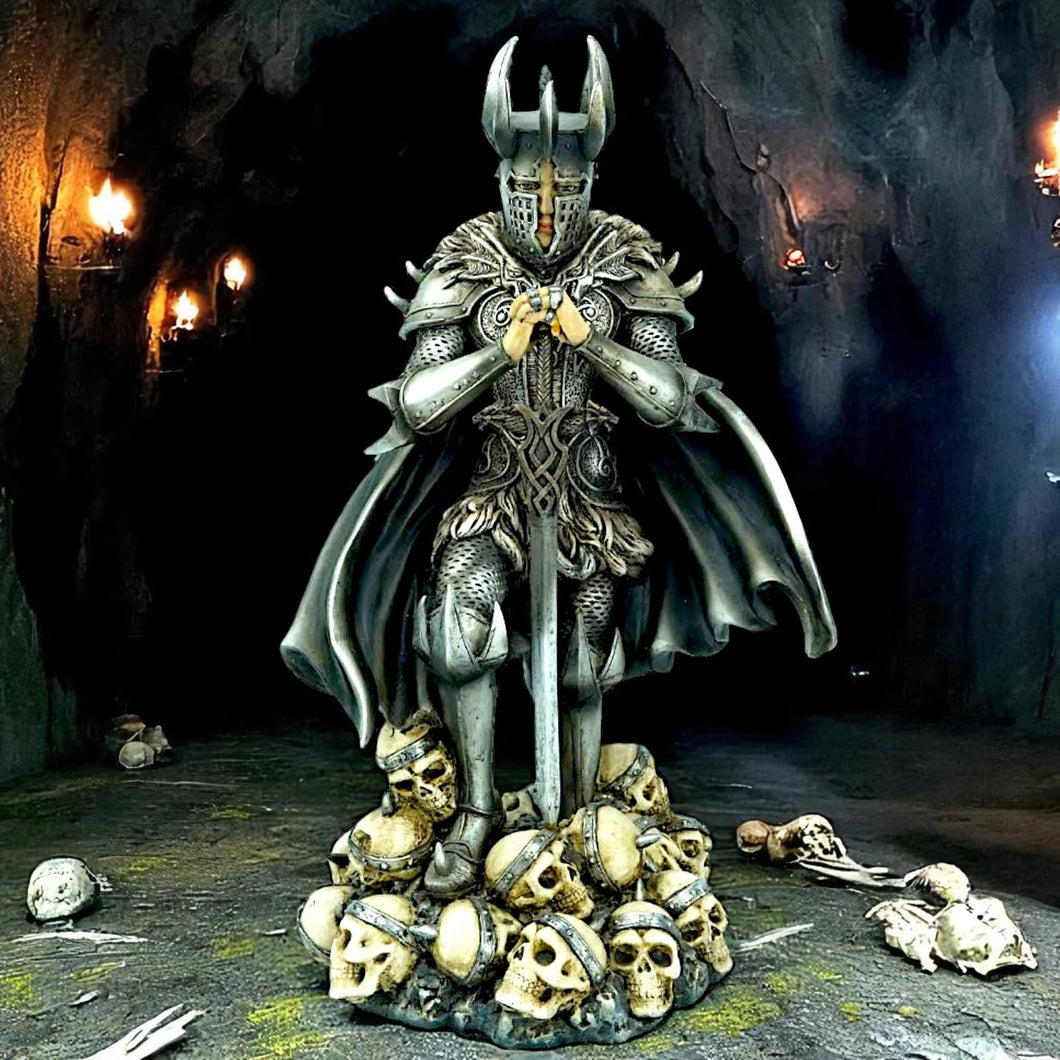 Crusader Knight Templar Figurine Medieval Warrior Gothic Statue Skulls with Sword