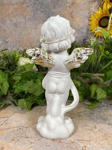 Cherubic Angel Figurine with Golden Crown - Handcrafted Resin Statue - Whimsical Home Decor - Boxed and Ideal for Gifting-OsirisTradingUK