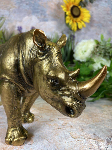 Captivating Resin Rhino Sculpture with a Stunning Gold Effect Perfect for Home Decor-OsirisTradingUK