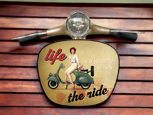 Inspirational Scooter Wall Art - Vintage Vespa Style Decor Headlight, Motivational Life Quote Home Accent-OsirisTradingUK