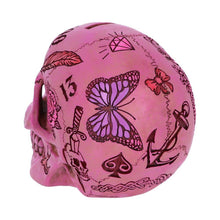 Load image into Gallery viewer, Pink Gothic Tattoo Skull Money Box | Resin Skull Coin Bank | Tattoo Fund Gift Box
