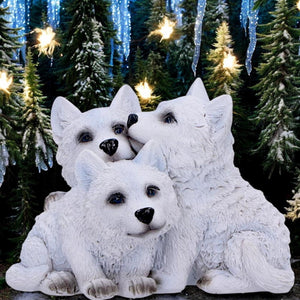 Adorable Wolf Cub Figurine Trio Realistic Pups Ornament Fantasy Nature Statue