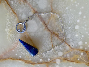 Lapis Lazuli Pendulum with Moon Charm – Guiding Celestial Chain, Intuitive Divination Pendulum, Spiritual Enlightenment, Dowsing Tool-OsirisTradingUK